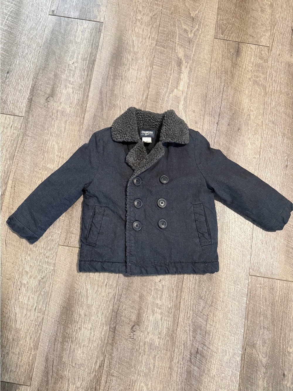OshKosh B'gosh Toddler Sherpa Collar Peacoat gray black 2T quilted interior